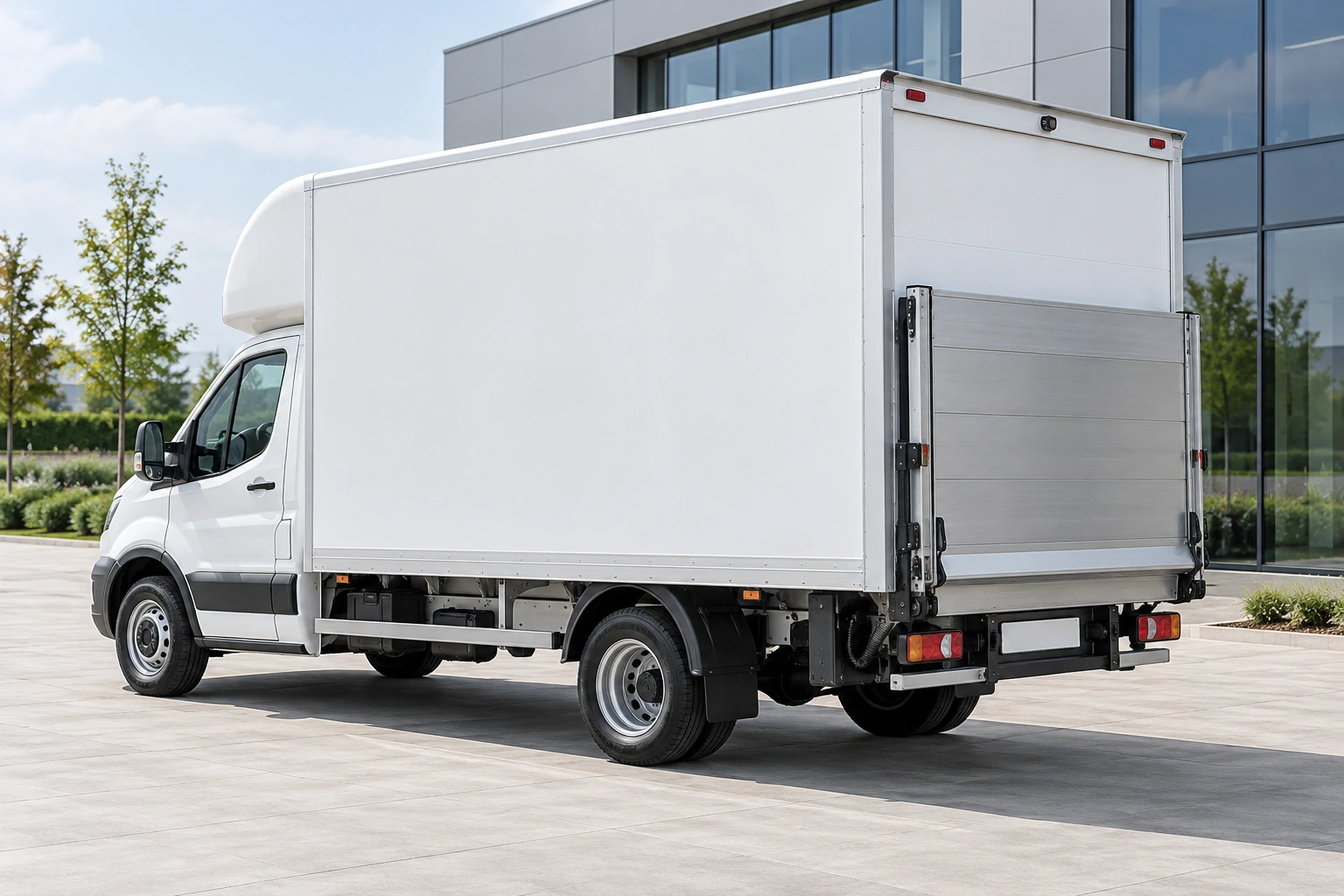 Luton with tail lift, AI-generated vehicle illustration
